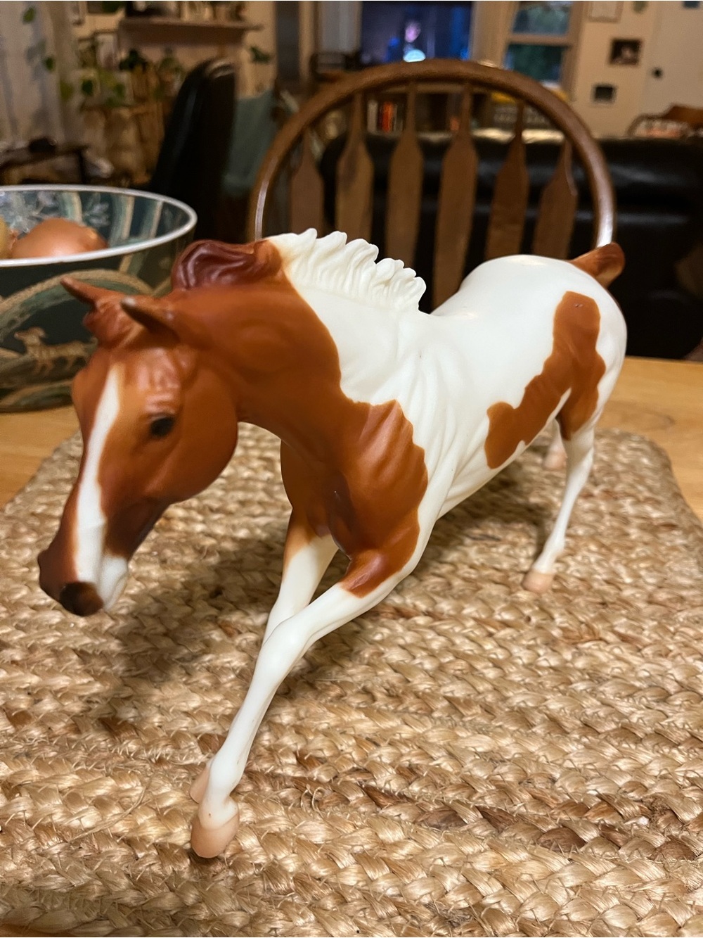 Painted Ceramic Horse Figurine in White and Brown